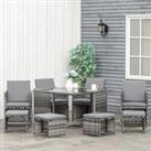 Outsunny 9PC Rattan Garden Furniture Outdoor Patio Dining Table Set Weave Wicker 8 Seater Stool Mixed Grey