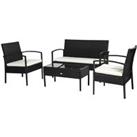 Outsunny Rattan 4-Seater Garden Furniture Set, Outdoor Patio Wicker Chairs and Table, Black and Crea