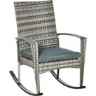 Outsunny Rattan Rocking Chair Rocker Garden Furniture Seater Patio Bistro Relaxer Outdoor Wicker Weave with Cushion - Light Grey