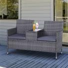 Outsunny Garden Rattan 2 Seater Companion Seat Wicker Love Seat Weave Partner Bench with Cushions Pa