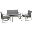 Outsunny 4 Piece PE Rattan Wicker Sofa Set, Outdoor Conservatory Furniture with Lawn Patio Coffee Table and Cushions, Grey