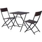 Outsunny Rattan Garden Bistro Set for 2, Patio Furniture with Square Folding Table and Chairs, Brown