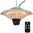 Outsunny 1500W Patio Heater Outdoor Ceiling Mounted Aluminium Halogen Electric Hanging Heating Light with Remote Control and 3 Heat Settings, Silver