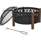Outsunny 2-in-1 Outdoor Fire Pit Bowl with BBQ Grill Grate 30" Steel Heater with Spark Screen C