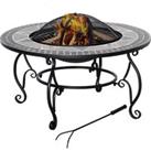 Outsunny Multi-Functional Outdoor Fire Pit, Patio Heater with BBQ Grill, Spark Screen Cover & Fire Poker for Garden Bonfire, Black