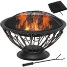 Outsunny Outdoor Fire Pit for Garden, Metal Fire Bowl Fireplace with Spark Screen, Poker, Log Grate 