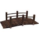 Outsunny Wooden Garden Bridge Lawn Dcor Stained Finish Arc Outdoor Pond Walkway w/ Railings
