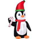 HOMCOM 2.5m Inflatable Christmas Penguin Holding Candy Cane Blow Up Outdoor Decoration with LED Lights for Holiday