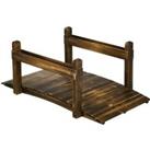 Outsunny 5FT Wooden Garden Bridge with Planters on Safety Railings, Stained Finish Arc Footbridge fo