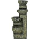 Outsunny Garden Water Feature Waterfall Fountain with 4-Tier Stone Look Bowls, Adjustable Flow, Blac