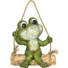 Outsunny Hanging Garden Statue, Vivid Frog on Swing Art Sculpture, Outdoor Ornament Home Decoration,