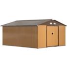 Outsunny 13 x 11 ft Metal Garden Shed Large Patio Roofed Tool Storage Box with Foundation Ventilatio