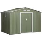Outsunny 9 x 6 ft Metal Garden Storage Shed Corrugated Steel Roofed Tool Box with Foundation Ventila