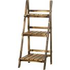 Outsunny 3 Tier Flower Stand Wood Folding Planter Ladder Display Shelf Rack for Garden Outdoor Backy