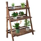 Outsunny Wooden 3 Tier Folding Flower Pot Stand, Garden Planter Display Ladder, Herb Rack, Natural