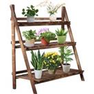 Outsunny Wooden Plant Stand, 3 Tier Folding Flower Display Shelf, Garden Planter Ladder Rack, Outdoo
