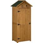 Outsunny Wooden Garden Storage Shed Vertical Tool Cabinet Organiser w/ Shelves, Lockable Door, 77 x 