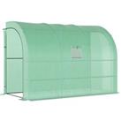 Outsunny Walk-In Lean to Wall Greenhouse with Windows and Doors 2 Tiers 6 Wired Shelves 300L x 150W x 215Hcm Green