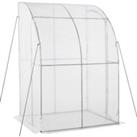 Outsunny Lean to Wall Greenhouse Outdoor Walk-In with Zippered Roll Up Door, PE Cover, 143L x 118W x