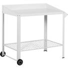 Outsunny Garden Outdoor Metal Potting Table Bench Planting Workstation Push Cart with Wheels Side Ha