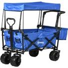 Outsunny Folding Trolley Cart Storage Wagon Beach Trailer 4 Wheels with Handle Overhead Canopy Cart 