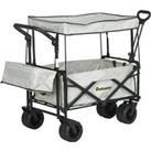 Outsunny Folding Trolley Cart Storage Wagon Beach Trailer 4 Wheels with Handle Overhead Canopy Cart 