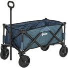Outsunny Folding Wagon Cart, Pull Along Trolley for Beach and Garden Use, with Telescopic Handle, Bl