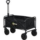 Outsunny Pull Along Folding Wagon Cargo Trolley with Telescopic Handle, Portable Utility Cart, Black