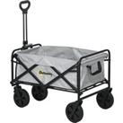 Outsunny Portable Folding Wagon, Pull Along Cargo Trolley with Telescopic Handle, Dark Grey