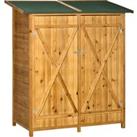 Outsunny Garden Wood Storage Shed w/ Flexible Table, Hooks and Ground Nails, Multifunction Lockable 