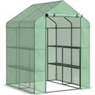Outsunny Polytunnel Greenhouse with Shelves, Lean-to Steeple Green House with Removable Cover, 143x1