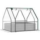 Outsunny Raised Garden Bed with Greenhouse, Steel Planter Box with Plastic Cover, Roll Up Window, Du
