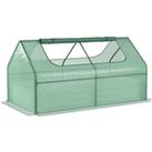 Outsunny Raised Garden Bed w/ Greenhouse, Steel Planter Box w/ Plastic Cover, Roll Up Window, Dual U