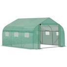Outsunny Walk-in Polytunnel Garden Greenhouse, Outdoor Greenhouse with PE Cover, Zippered Roll Up Do