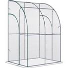 Outsunny Walk-In Greenhouse Lean to Wall Tunnel Greenhouse with Zippered Roll Up Door PVC Cover Slop