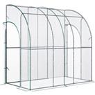 Outsunny Outdoor Walk-In Lean to Wall Tunnel Greenhouse with Zippered Roll Up Door PVC Cover Sloping