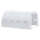 Outsunny 4 x 3 x 2 m Polytunnel Greenhouse with Steel Frame, Reinforced Cover, Zippered Door and 8 W