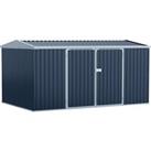 Outsunny 14 x 9 ft Lockable Garden Shed Large Patio Roofed Tool Metal Storage Building Foundation Sh