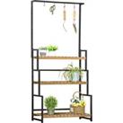 Outsunny 3 Tiered Plant Stand with Hanging Hooks, Flower Rack Shelf for Indoor Outdoor Porch Balcony
