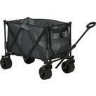 Outsunny Collapsible Outdoor Utility Wagon, Folding Garden Trolley Cart for Camping, Dark Grey