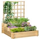Outsunny 3 Tier Garden Planters with Trellis for Vine Climbing, Wooden Raised Beds, 95x95x110cm, Nat