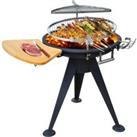 Outsunny Charcoal BBQ Outdoor Garden Adjustable Barbecue Double Grill Party Cooking Fire Pit with Cutting Board - Black