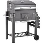 Outsunny Charcoal Grill BBQ Trolley Backyard Garden Smoker Barbecue w/ Shelf Side Table Wheels Built-in Thermometer