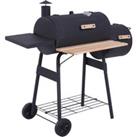 Outsunny Charcoal Barbecue Grill Garden Portable BBQ Trolley w/ Offset Smoker Combo, Handy Shelves and On-lid Thermometer
