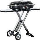 Outsunny Foldable Gas BBQ Grill 2 Burner Garden Barbecue Trolley w/ Lid Side Shelves Storage Pocket 