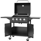 Outsunny 4 Burner Gas BBQ Grill Outdoor Portable Barbecue Trolley w/ Warming Rack, Side Shelves, Sto