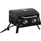 Outsunny 2 Burner Gas Barbecue Grill Garden Portable Tabletop BBQ w/ Folding Legs, Lid, Thermometer,