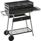 Outsunny Charcoal Barbecue Grill Garden BBQ Trolley w/ Adjustable Grill Height, Double Grill, Side Table, Storage Shelf and Wheels, Black