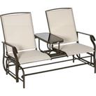 Outsunny Metal Double Swing Chair Glider Rocking Chair Seat Outdoor Seater Garden Furniture Patio Porch With Table
