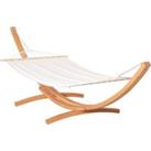 Outsunny Outdoor Garden Hammock with Wooden Stand Swing Hanging Bed for Patio White
